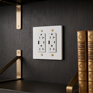 Ivory White & Brass Duplex Outlet with USB-C & USB-A - 2G