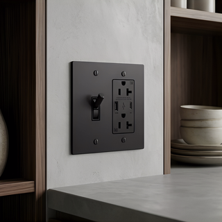 Matte Black Toggle Switch + Outlet with USB-C & USB-A 2G