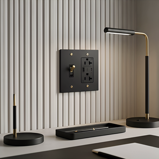 Matte Black & Brass Toggle Switch + Outlet with USB-C & USB-A 2G