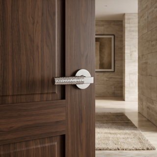 Hammered Door Handle on Round Rose - Silver