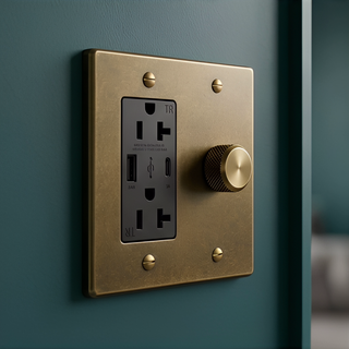 Aged Brass Dimmer + Outlet with USB-C & USB-A 2G