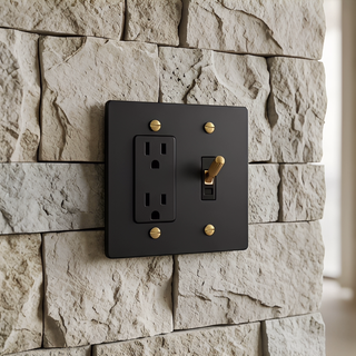 Matte Black & Brass Toggle Switch + Outlet 2G