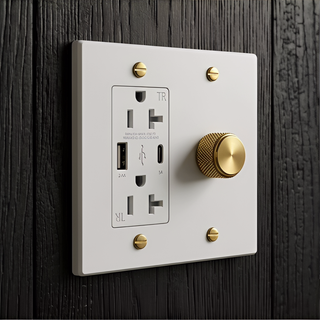 Ivory White & Brass Dimmer + Outlet with USB-C & USB-A 2G
