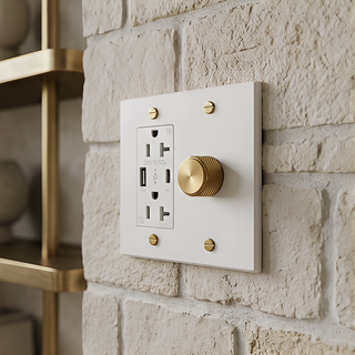 Ivory White & Brass Dimmer + Outlet with USB-C & USB-A 2G