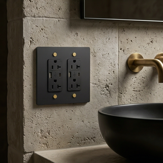 Matte Black & Brass Duplex Outlet with USB-C & USB-A - 2G