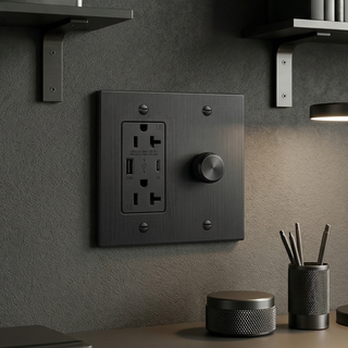 Matte Black Dimmer + Outlet with USB-C & USB-A 2G
