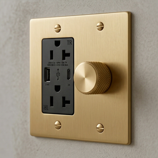 Satin brass Dimmer + Outlet with USB-C & USB-A 2G