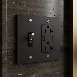 Matte Black & Brass Toggle Switch + Outlet with USB-C & USB-A 2G