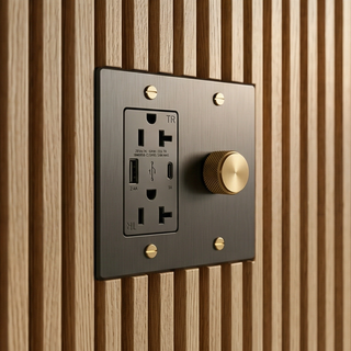 Matte Black & Brass Dimmer + Outlet with USB-C & USB-A 2G