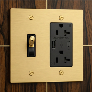 Satin Brass Toggle Switch + Outlet with USB-C & USB-A 2G