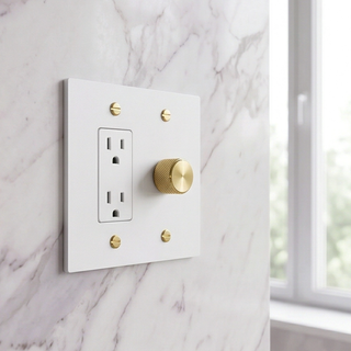 Ivory White & Brass Dimmer + Outlet 2G