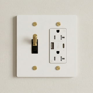 Ivory White & Brass Toggle Switch + Outlet with USB-C & USB-A 2G
