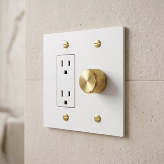 Ivory White & Brass Dimmer + Outlet 2G
