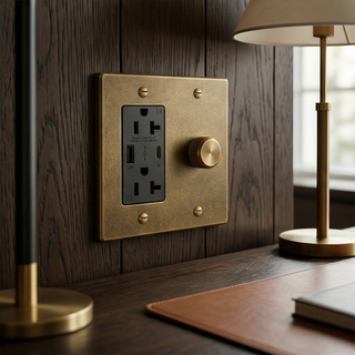 Aged Brass Dimmer + Outlet with USB-C & USB-A 2G