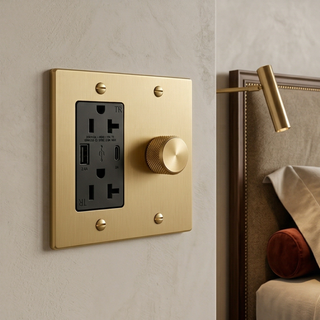 Satin brass Dimmer + Outlet with USB-C & USB-A 2G
