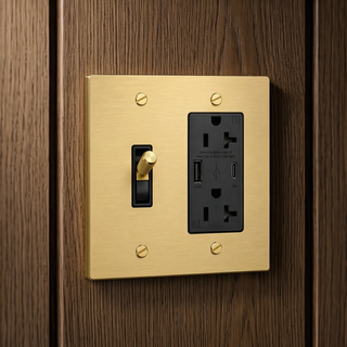 Satin Brass Toggle Switch + Outlet with USB-C & USB-A 2G
