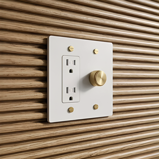 Ivory White & Brass Dimmer + Outlet 2G