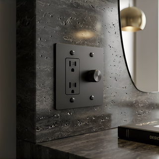 Matte Black Dimmer + Outlet 2G
