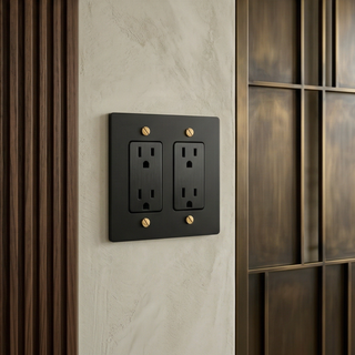 Matte Black & Brass Duplex Outlet - 2G