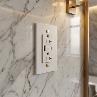 Ivory White & Brass Duplex Outlet with USB-C & USB-A - 1G