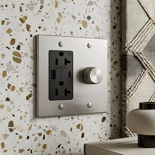 Stainless Steel Dimmer + Outlet with USB-C & USB-A 2G