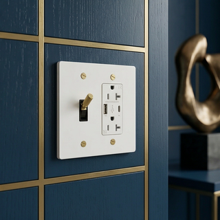 Ivory White & Brass Toggle Switch + Outlet with USB-C & USB-A 2G