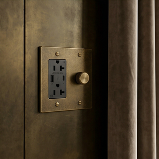 Aged Brass Dimmer + Outlet with USB-C & USB-A 2G