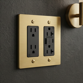 Satin Brass Outlet + Outlet with USB-C & USB-A 2G