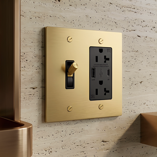 Satin Brass Toggle Switch + Outlet with USB-C & USB-A 2G
