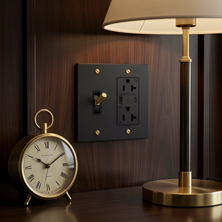 Matte Black & Brass Toggle Switch + Outlet with USB-C & USB-A 2G