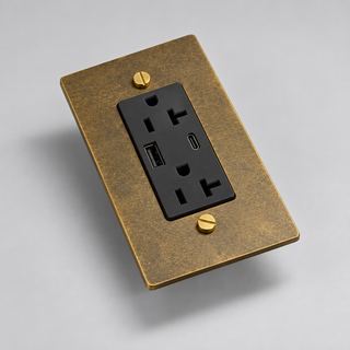 Duplex Outlet — Aged Brass · 1-Gang · USB-C/A – Black — configuration render