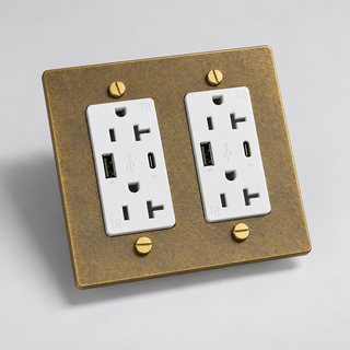 Duplex Outlet — Aged Brass · 2-Gang · USB-C/A – White — configuration render