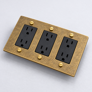 Duplex Outlet — Aged Brass · 3-Gang · Duplex – Black — configuration render