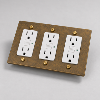 Duplex Outlet — Aged Brass · 3-Gang · GFCI – White — configuration render