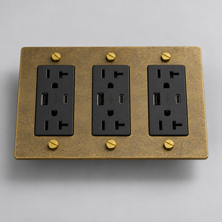 Aure Maison Aged Brass · 3-Gang · USB-C/A – Black — configuration render
