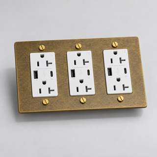 Duplex Outlet — Aged Brass · 3-Gang · USB-C/A – White — configuration render