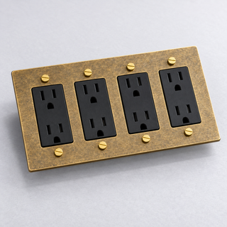 Duplex Outlet — Aged Brass · 4-Gang · Duplex – Black — configuration render