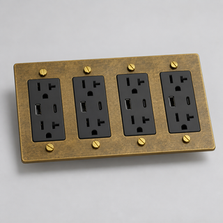 Aure Maison Aged Brass · 4-Gang · USB-C/A – Black — configuration render