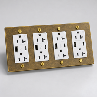 Duplex Outlet — Aged Brass · 4-Gang · USB-C/A – White — configuration render