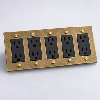 Duplex Outlet — Aged Brass · 5-Gang · Duplex – Black — configuration render