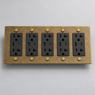 Aure Maison Aged Brass · 5-Gang · USB-C/A – Black — configuration render