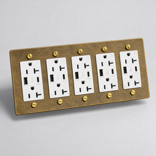 Duplex Outlet — Aged Brass · 5-Gang · USB-C/A – White — configuration render