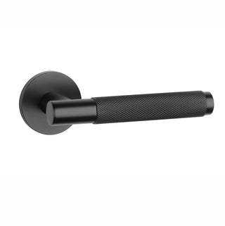 Knurled Door Handle on Round Rose - Satin Brass