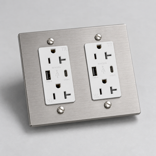 Duplex Outlet — Brushed Nickel · 2-Gang · USB-C/A – White — configuration render