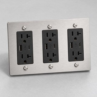 Aure Maison Brushed Nickel · 3-Gang · USB-C/A – Black — configuration render