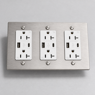 Duplex Outlet — Brushed Nickel · 3-Gang · USB-C/A – White — configuration render
