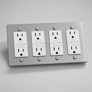 Aure Maison Brushed Nickel · 4-Gang · GFCI – White — configuration render