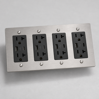 Aure Maison Brushed Nickel · 4-Gang · USB-C/A – Black — configuration render