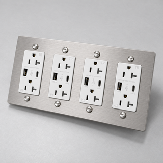 Aure Maison Brushed Nickel · 4-Gang · USB-C/A – White — configuration render