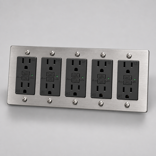 Aure Maison Brushed Nickel · 5-Gang · GFCI – Black — configuration render